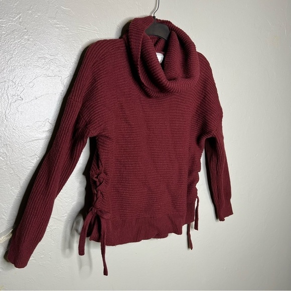 Ruby Moon Ribbed Lace Up Cowl Neck Sweater - Picture 2 of 5